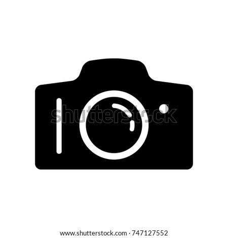 Black camera vector icon on white background