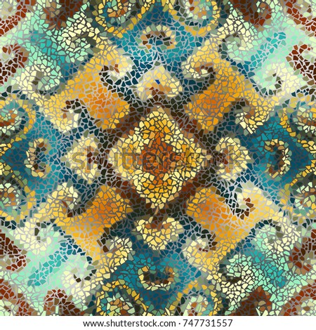 Seamless background pattern. Irregular decorative geometric mosaic art tile pattern from uneven broken pieces.