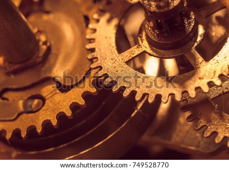 Mechanism and details of old retro clock close-up.