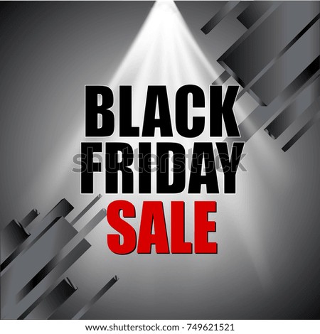 Black friday sale with light effect and abstract elements on silver background. Vector illustration.