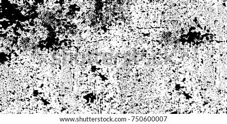 Grunge texture cracks, chips, stains. Abstract pattern of black and white printed items