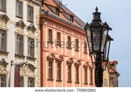 Vintage, old fashioned lantern on a street of Prague, Czech Republic