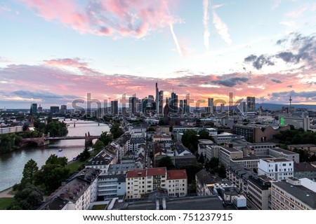 View of the Frankfurt Skyline at sunset