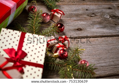 Merry Christmas. Decoration for Christmas and New Year on a wooden background