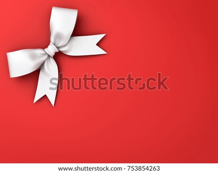 White gift ribbon bow isolated on red background . 3D rendering.