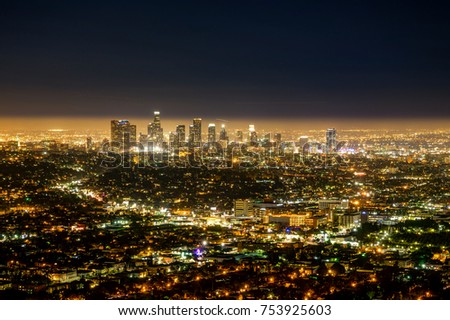 Los Angeles LA City Night view from Griffith Observatory. Photo taken in United States of America.