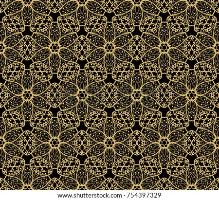 Luxury wallpaper. Black gold color ornament in retro style. Floral geometric decoration. Vector illustration