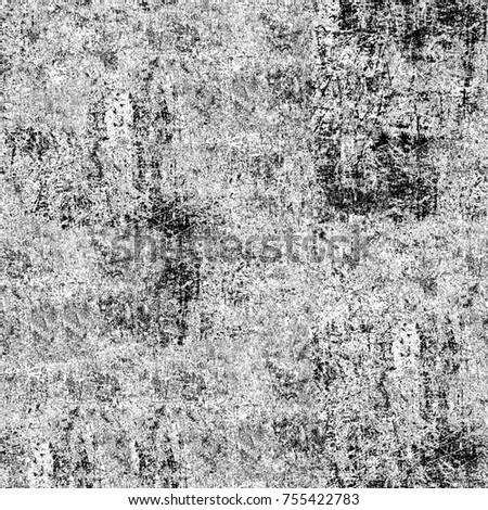 Grunge background of black and white. Monochrome seamless texture for print and design. Vintage pattern of cracks, scuffs, chips and scratches