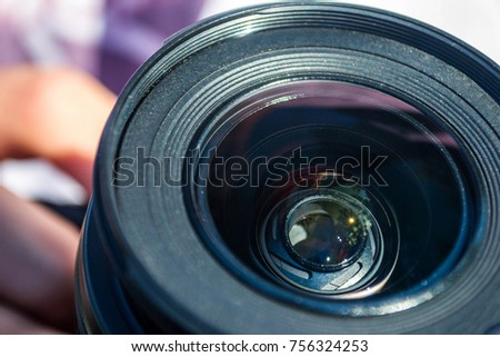 DSLR camera lens with reflections