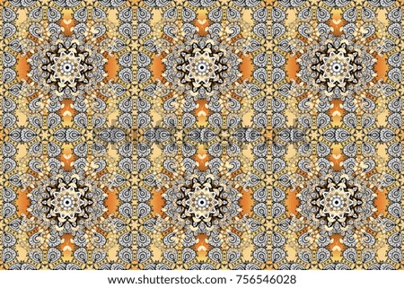 Seamless pattern on background with golden elements. Seamless classic raster golden pattern. Traditional orient ornament, classic vintage background.