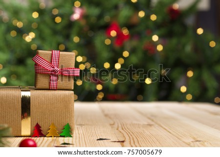 Christmas gifts on table, christmas background