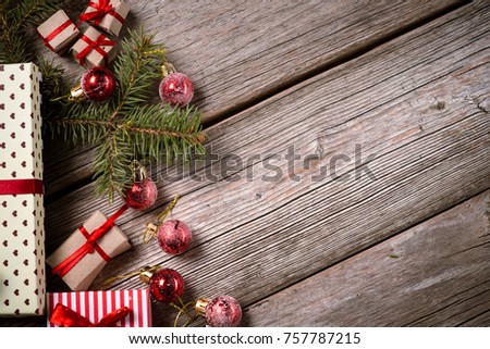 Merry Christmas. Decoration for Christmas and New Year on a wooden background