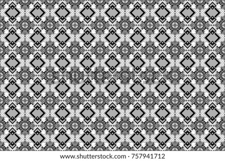 Geometric stylized multicolored seamless pattern. Raster modern geometrical abstract background in black, white and gray colors. Texture, new background.