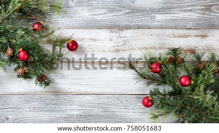 Christmas Fir Tree on Weathered White Wooden Background