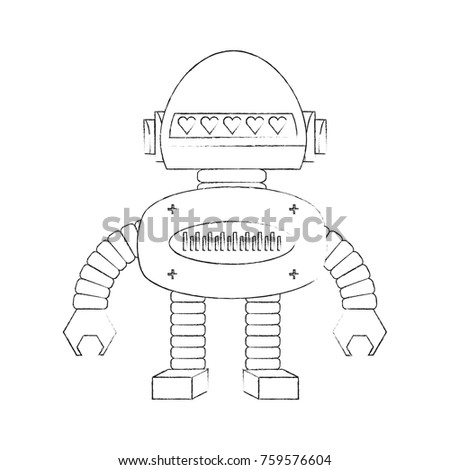 cartoon robot icon over white background black and white design vector illustration