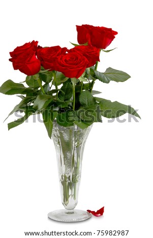 Seven red roses in glass vase