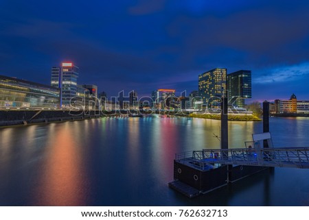 Awesome View to Duesseldorf Media Harbor at Blue Hour /Germany
