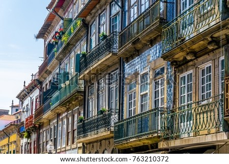 Colourful houses along river douro in Porto, Portugal.
