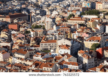 Beautiful aerial view of Lisbon red roofs. Portugal
