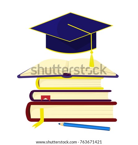 A stack of books over which the graduate cap.