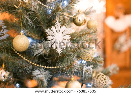 Christmas decoration  white snowflake on tree