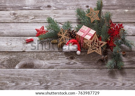 Christmas composition on old wooden background