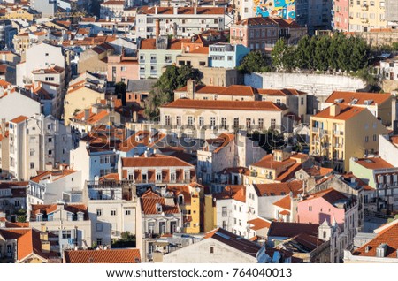 Beautiful aerial view of Lisbon red roofs from Saint Jorge Castle. Portugal
