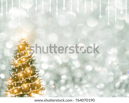 Silver Sparkling Glitter bokeh Background with Christmas tree.