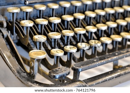 Keyboard of ancient typewriter close up (Selective focus) 