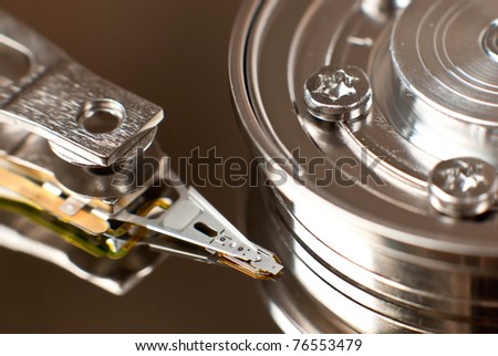 A close up macro of an opened harddrive