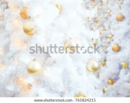 White Christmas tree with golden ball for xmas wallpaper
