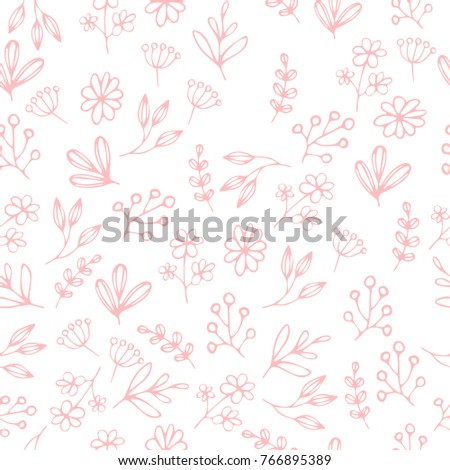Vector floral seamless pattern in doodle style with flowers and leaves. Gentle, spring floral background, texture. wrapping
