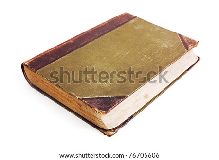 An old book with a crumpled sheet and hardcover isolated on white background