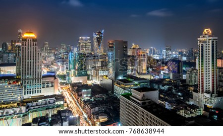 Bangkok city - Aerial view of Bangkok city downtown cityscape urban skyline at night ,landscape Thailand