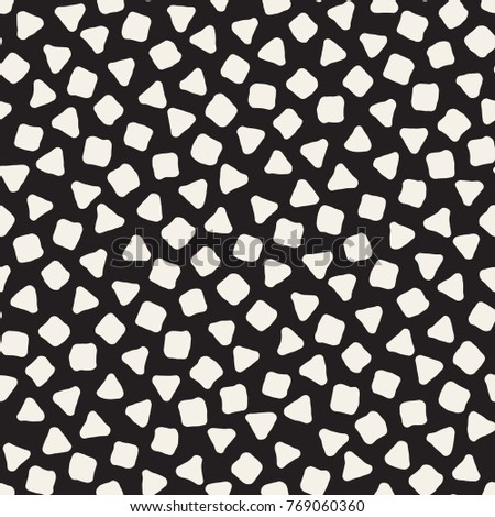 Hand drawn black and white ink abstract seamless pattern. Vector stylish grunge texture. Monochrome geometric scattered shapes paint brush lines