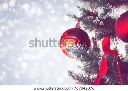 Christmas background, fir-tree with decorarion for text
