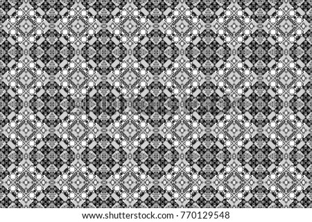 Colorful Pattern for Wallpaper, Textile, Linen, Curtains. Raster Bright Zentangle. Vintage Abstract Ornament with Tiles and Rhombus in gray, black and white Colors. Orient seamless pattern.