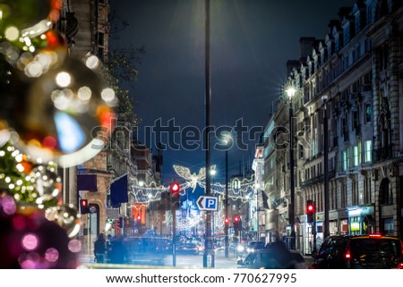 Picadilly decorated for Christmas, London, UK