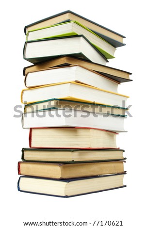 big stack of books in hard cover, isolated