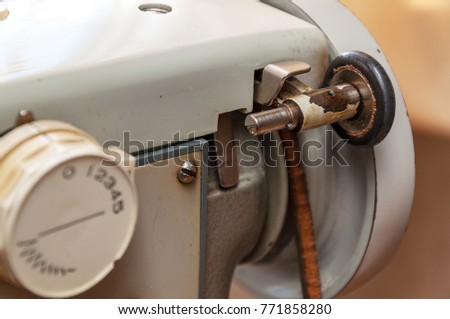 Details of an old sewing machine close-up