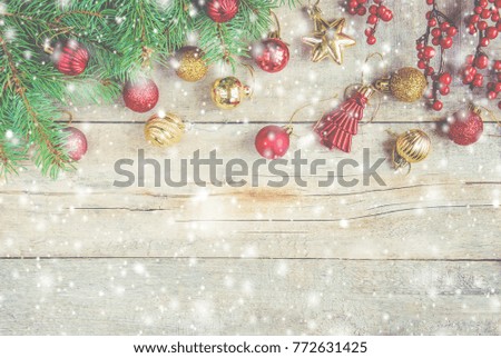 Christmas background. Selective focus.  Festive composition.