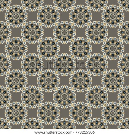 Vector sketch for boho, authentic design. Seamless pattern template with ethnic ornate and abstract mandala in brown, beige and gray colors. Lace pattern with tribal geometric pattern cards.