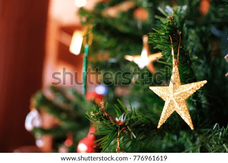 Abstract blurred of Christmas Tree bokeh background. New Year Celebration. for banner montage product display selective focus