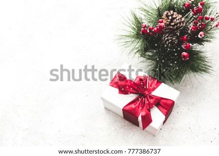 Gift box or present box with red ribbon bow