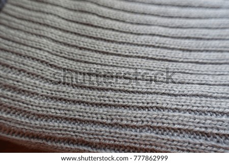 Close view of grey handmade rib knit fabric