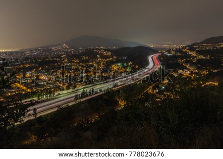Night view of the Glendale 2 Freeway near Los Angeles, California.  