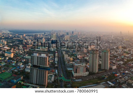 Twilight sunset on Bangkok city with building