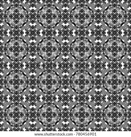 Vector colorful symmetrical seamless pattern for textile, tiles and design in white, gray and black tones.
