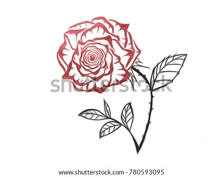 Beautiful rose bouquet with line drawing, valentine concept.