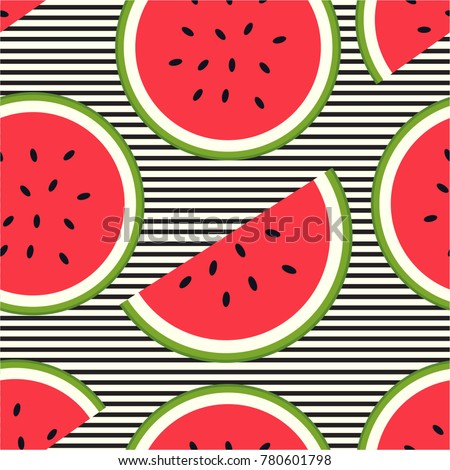 Fresh fruits, hand drawn backdrop. Colorful wallpaper vector. Seamless pattern with ripe watermelon. Decorative illustration, good for printing. Overlapping background design
